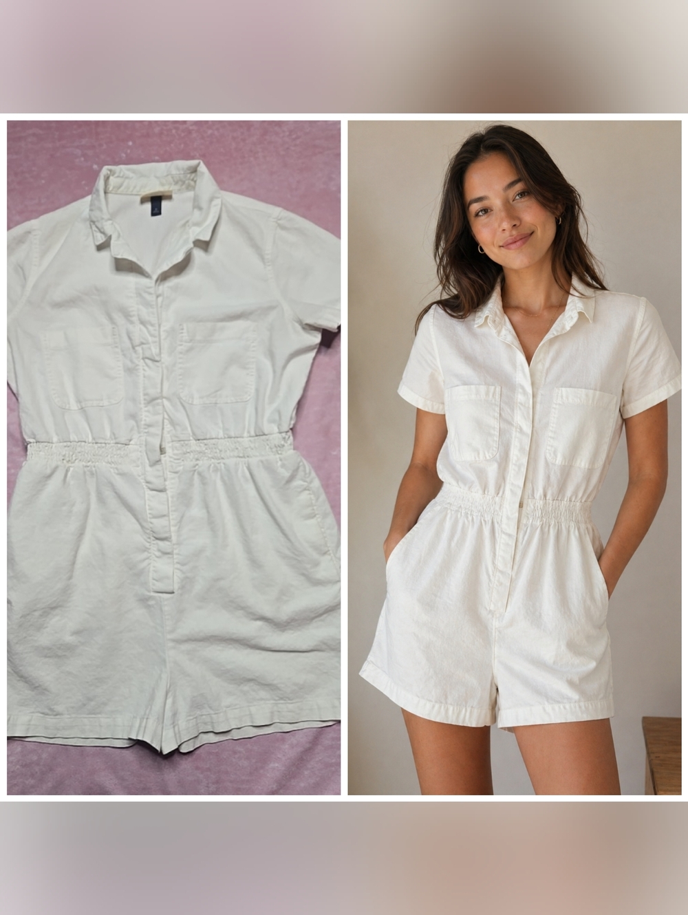 Universal Thread Linen Blend Ivory Elastic Waist Shorts Romper Size Medium